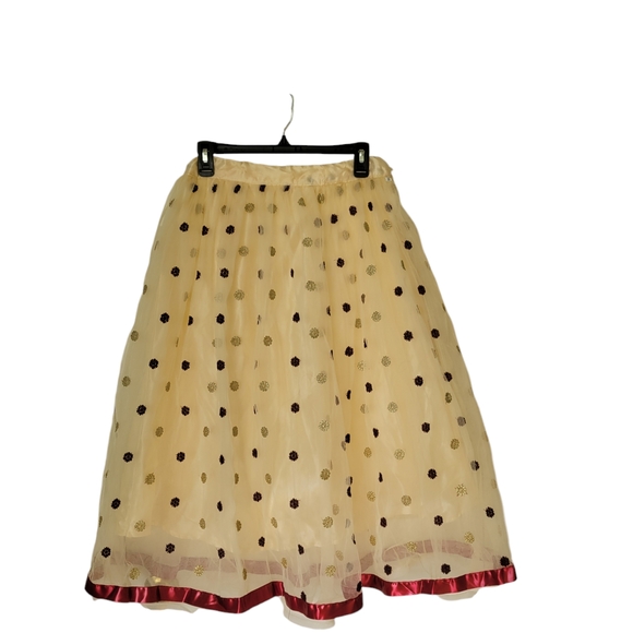 Dresses & Skirts - TULLE SKIRT FROM INDIA Elegant Polka Dot Skirt in Cream and Burgundy DRAWSTRING